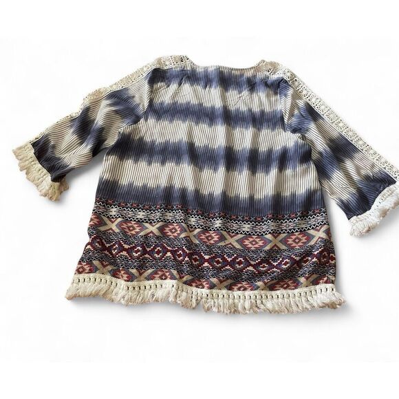 JODIFL Women’ Medium Blouse Boho Tassels Blue/ White Hippy Loose Fringe Bohemian - Picture 3 of 11